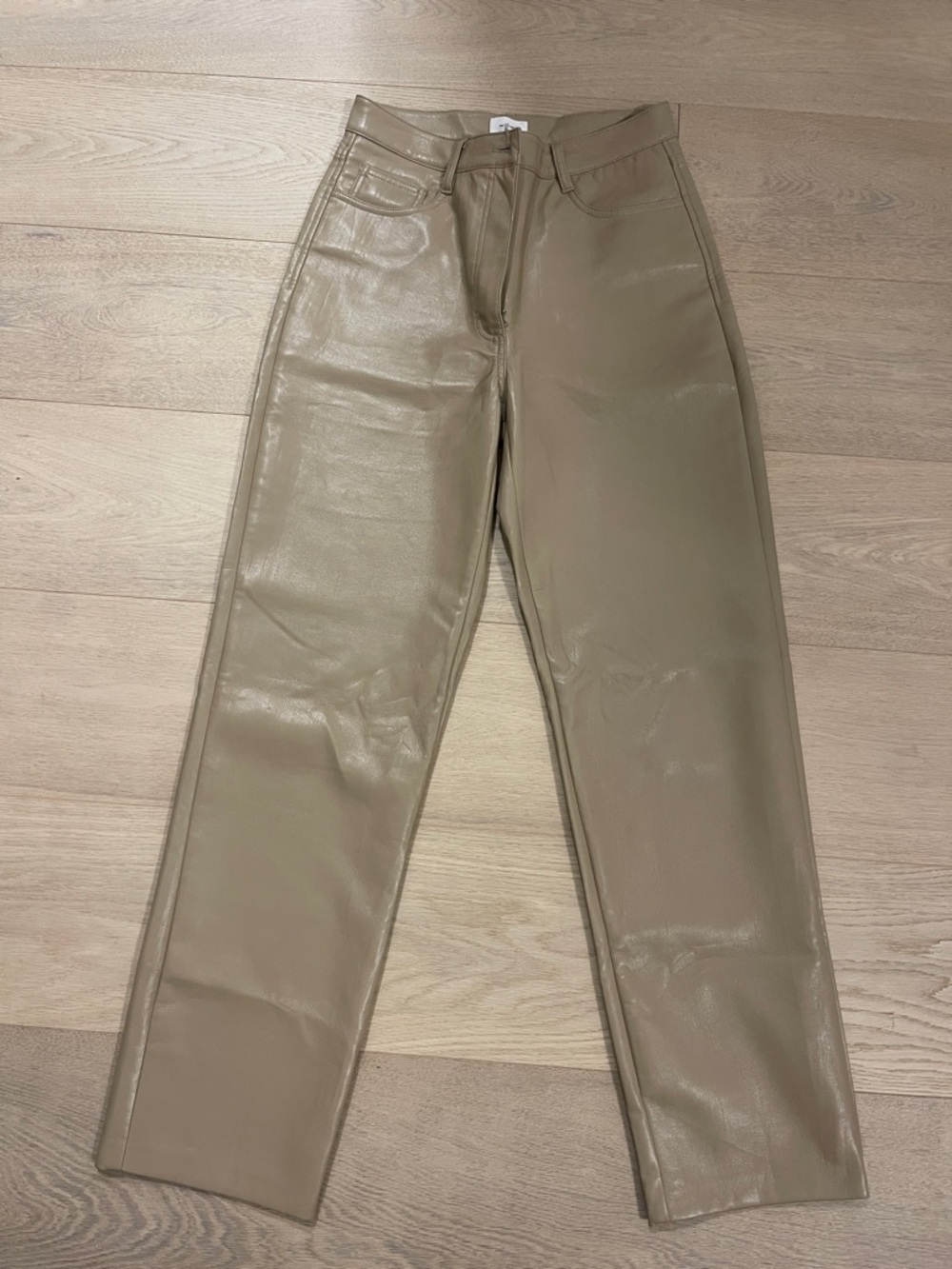 Women's Vegan Leather High-Rise Jeans - Taupe